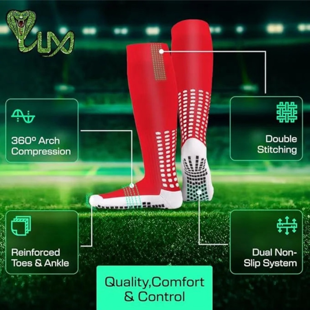 NWT - LUX Anti Slip Soccer Socks (Knee) - RED Size US 6-11.5 Men shoe size